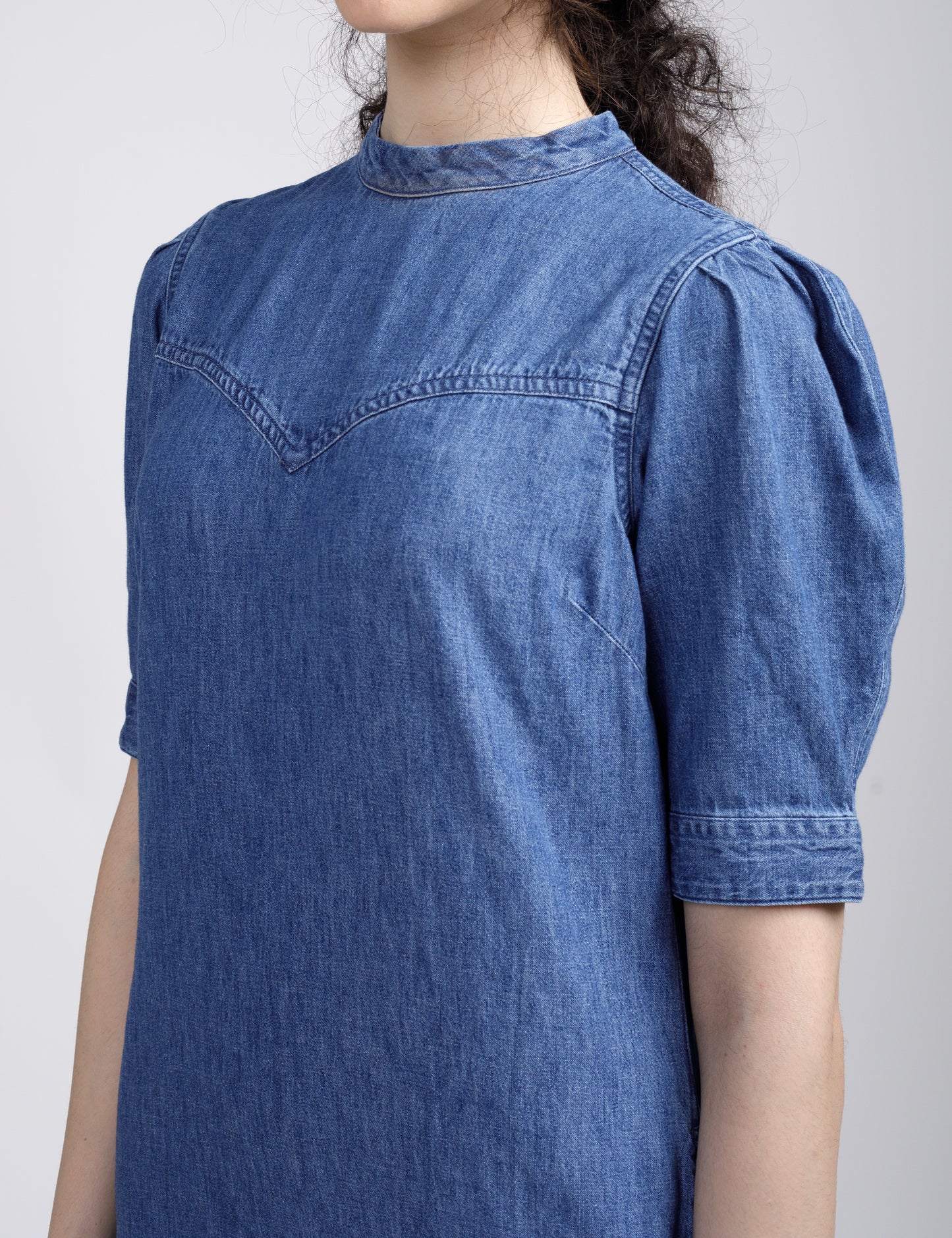 Women's Solid Blue Collar Neck Denim Dress - 5 View