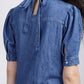 Women's Solid Blue Collar Neck Denim Dress - 6 View