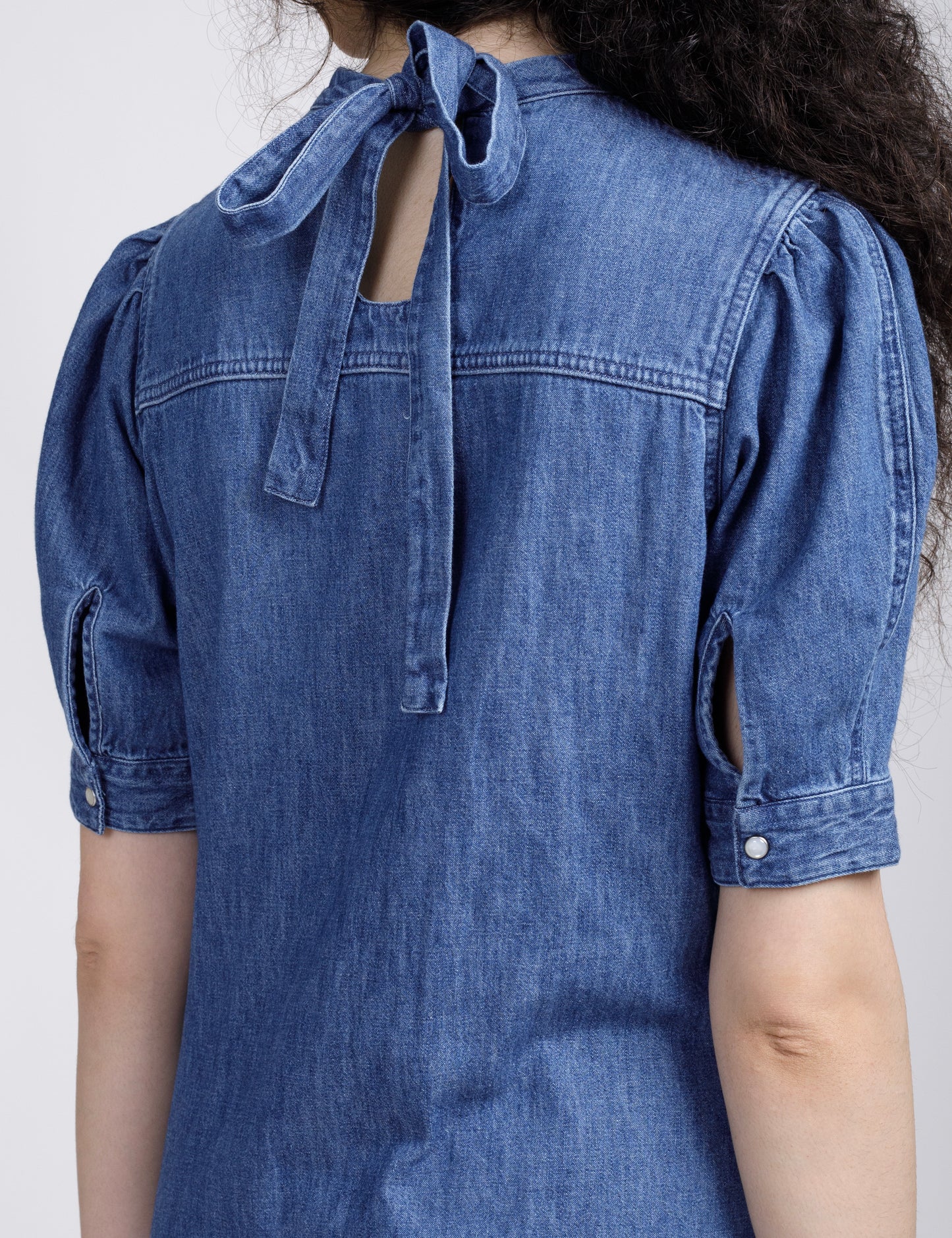 Women's Solid Blue Collar Neck Denim Dress - 6 View