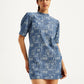 Women's Paisley Blue Band Neck Mini Denim Dress - 8ca217f5-fa83-437d-a54c-64b07619aeff View