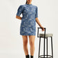 Women's Paisley Blue Band Neck Mini Denim Dress - e41a2522-68a9-4aa6-af6f-6c663a22bfe4 View