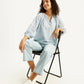 Women's Solid Light-Blue Peasant Top - Elevated View