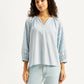 Women's Solid Light-Blue Peasant Top - Front View