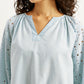 Women's Solid Light-Blue Peasant Top - Detail View