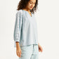 Women's Solid Light-Blue Peasant Top - Side View