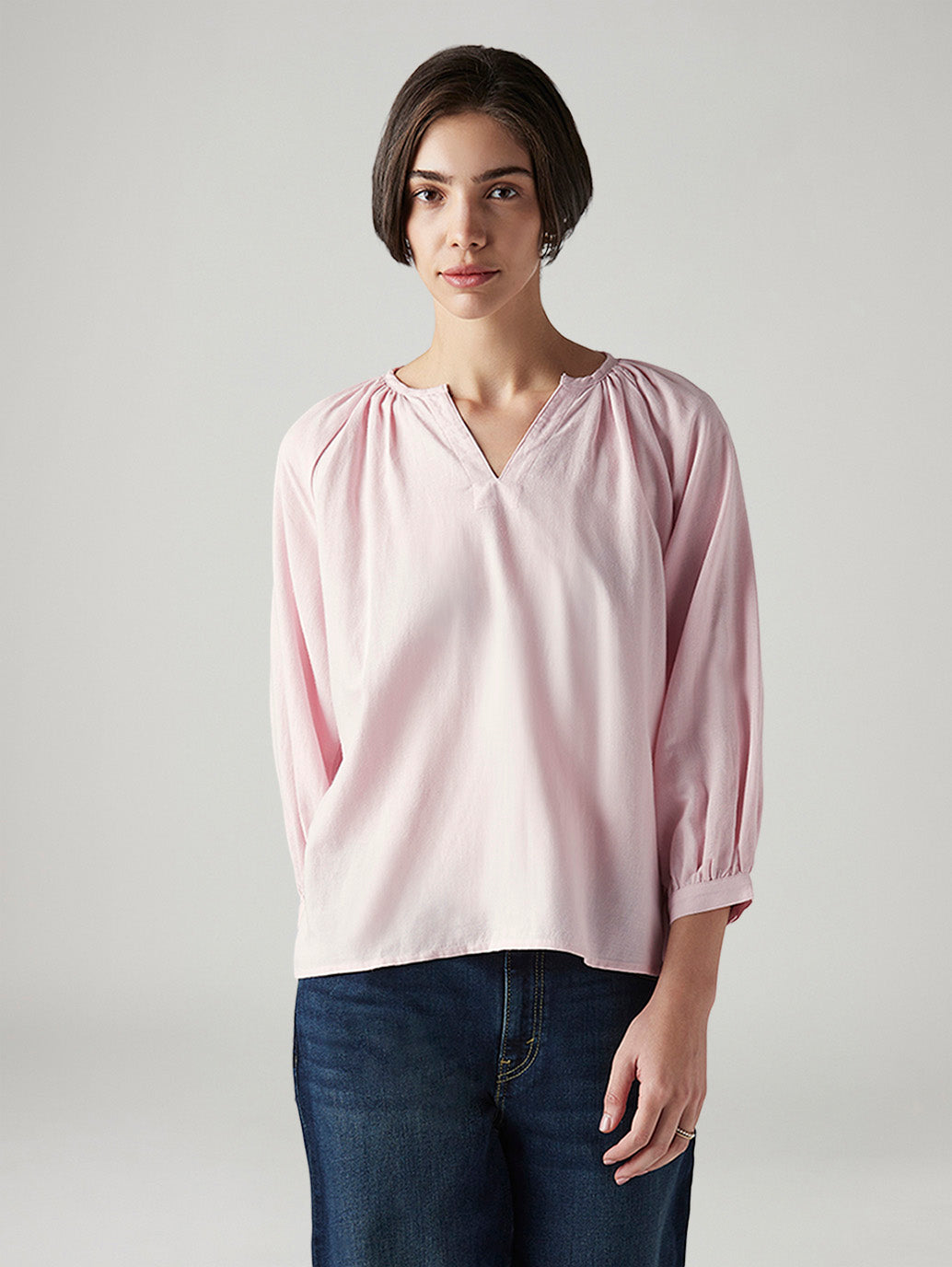 Women's Solid Regular Fit Linen Top - Front View