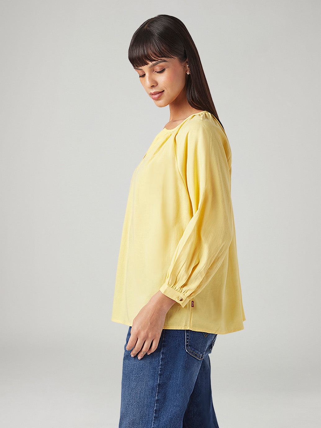 Women's Solid Regular Fit Linen Top - Side View