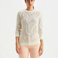 Women's Self Design Off-White Crew Neck Sweater - Front View