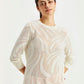 Women's Self Design Off-White Crew Neck Sweater - Detail View