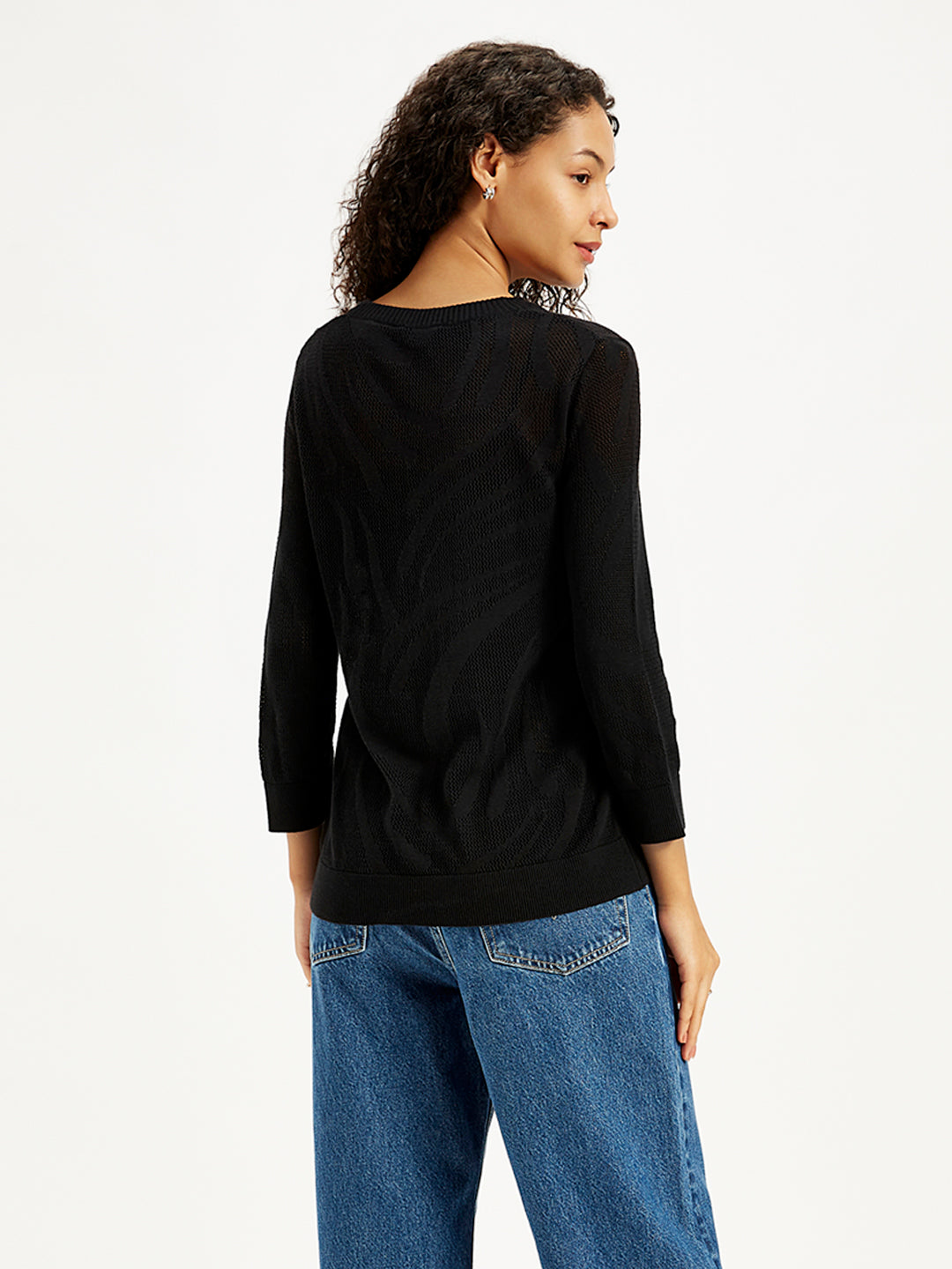 Women's Self Design Black Crew Neck Sweater - 51cd1d30-cad5-4155-a22a-3067931b0e93 View