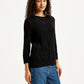 Women's Self Design Black Crew Neck Sweater - Side View