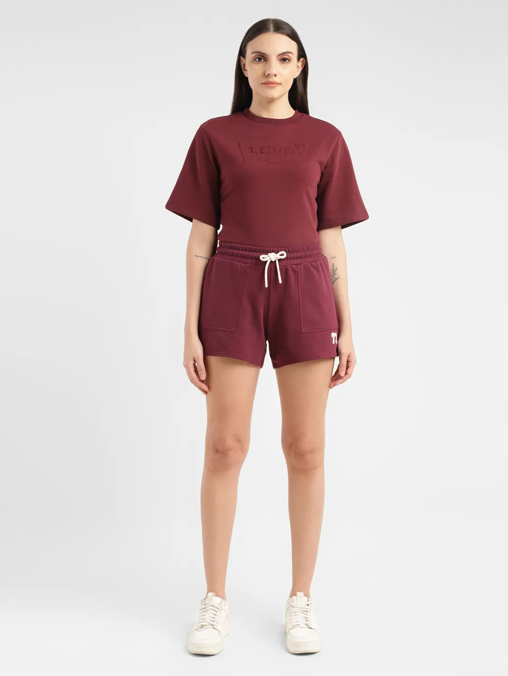 Women's High Rise Maroon Relaxed Fit Shorts