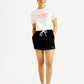 Women's Mid Rise Black Straight Fit Shorts - Front View