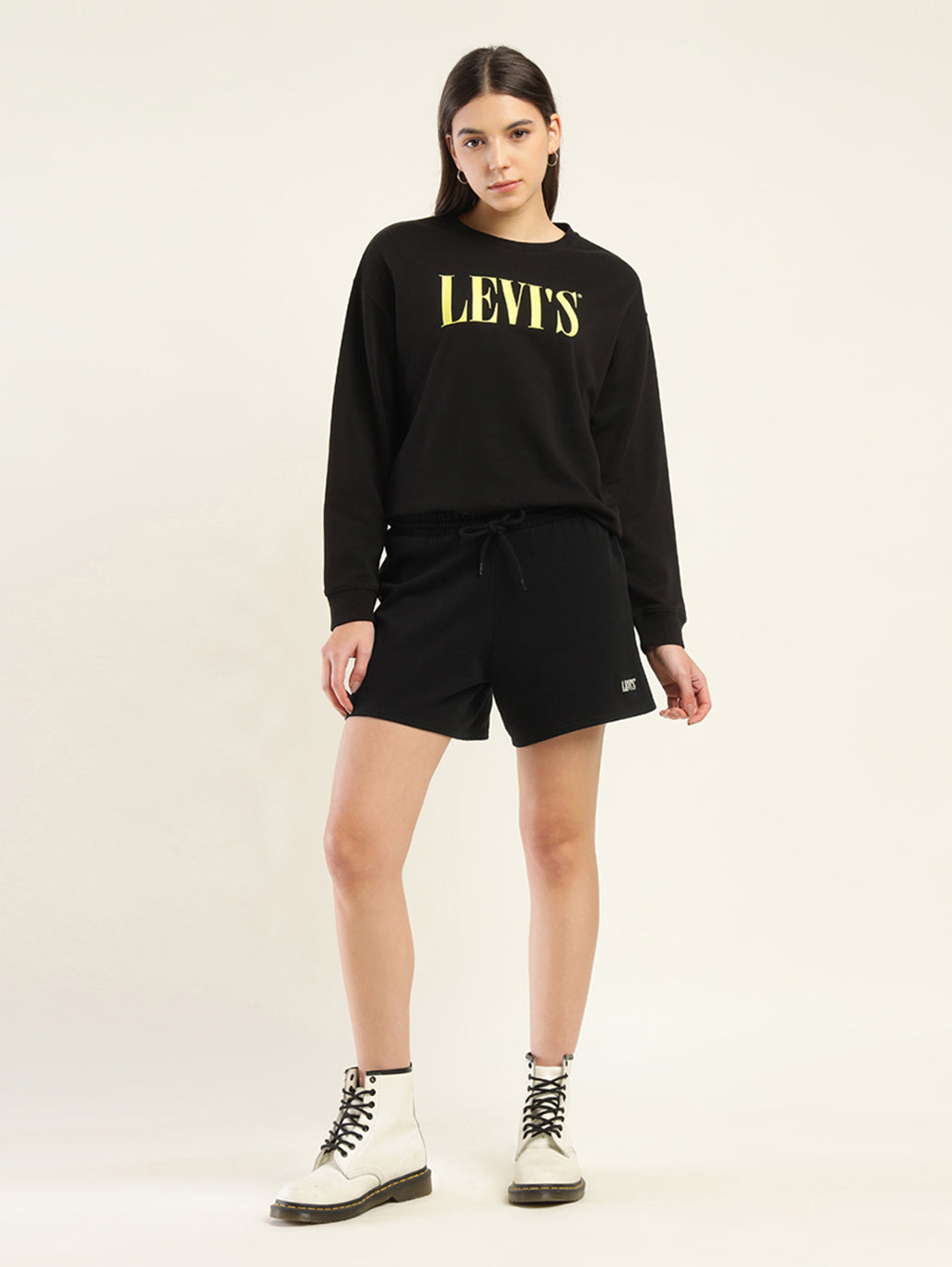 Women's Mid Rise Black Regular Fit Shorts - Front View