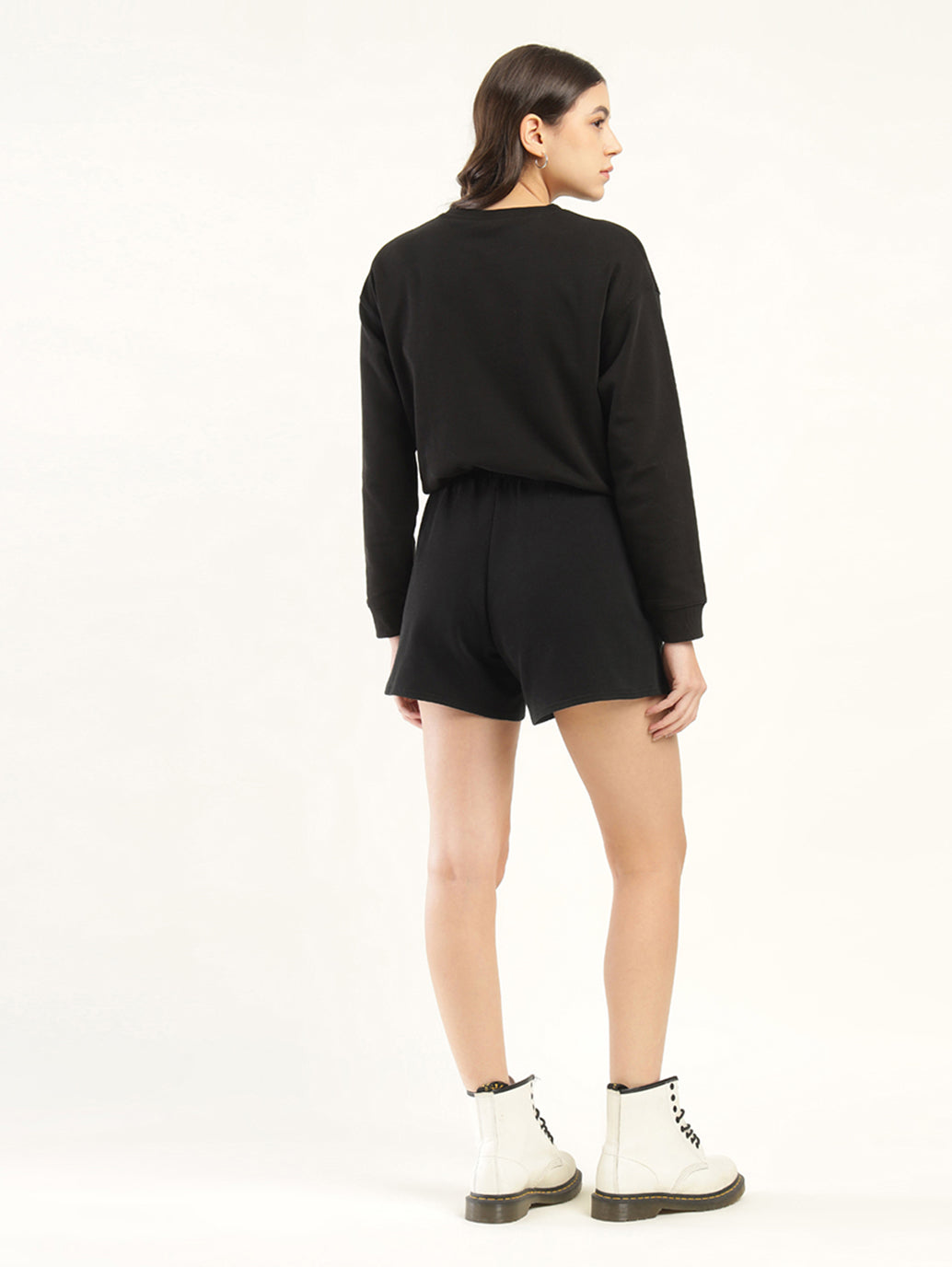 Women's Mid Rise Black Regular Fit Shorts - Back View