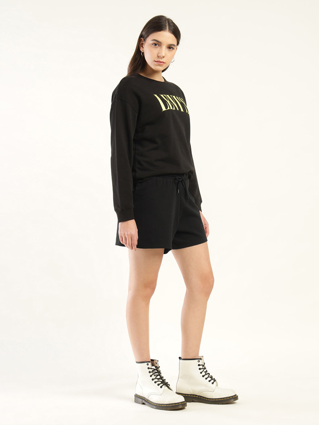 Women's Mid Rise Black Regular Fit Shorts - Side View