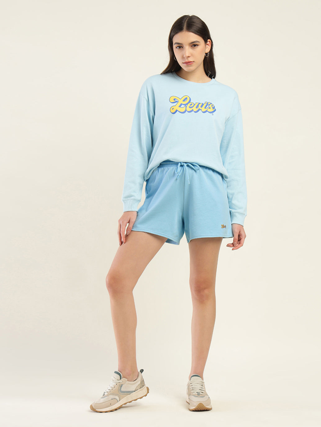 Women's Mid Rise Blue Regular Fit Shorts - Front View