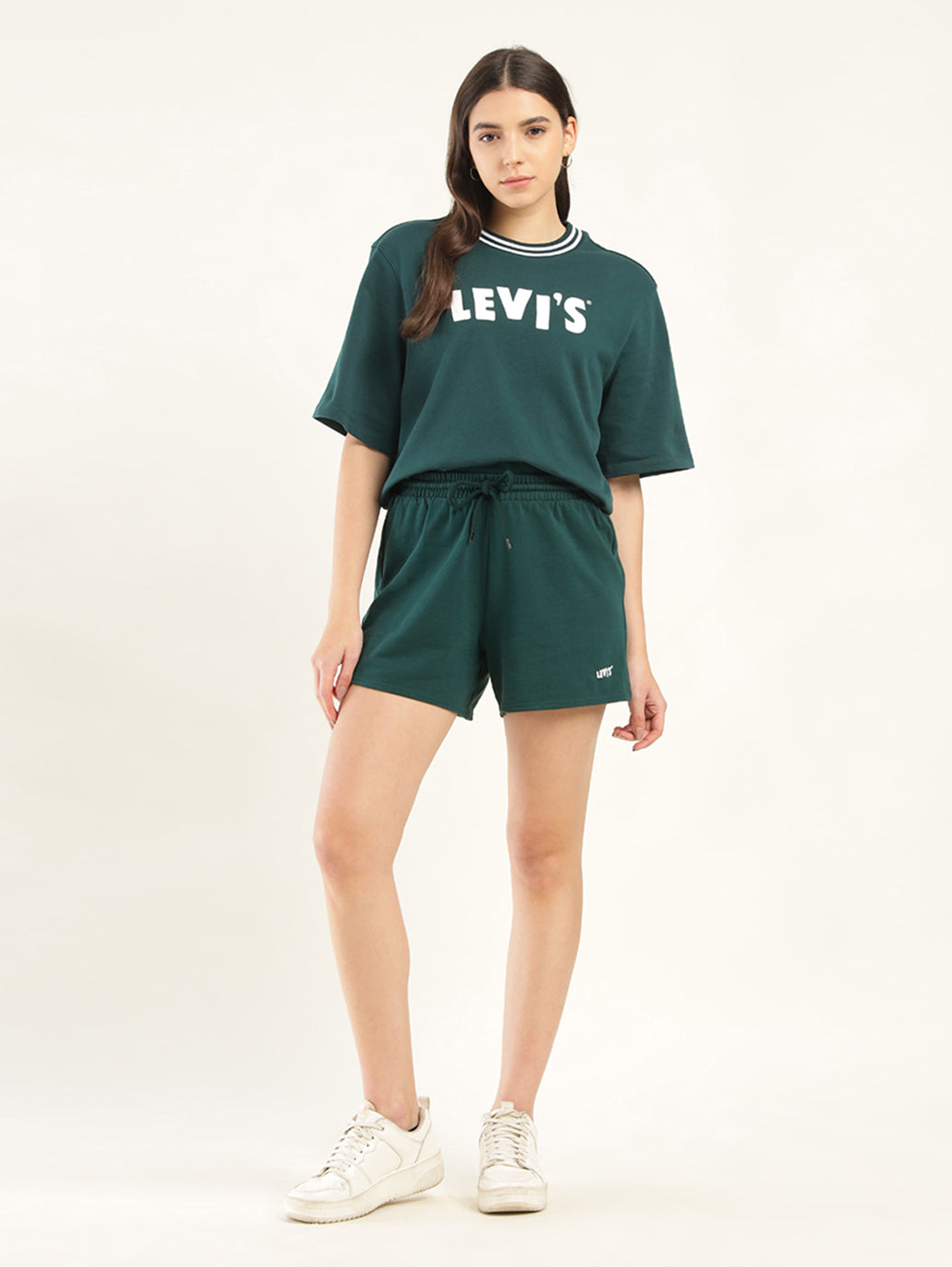 Women's Mid Rise Green Regular Fit Shorts - Front View