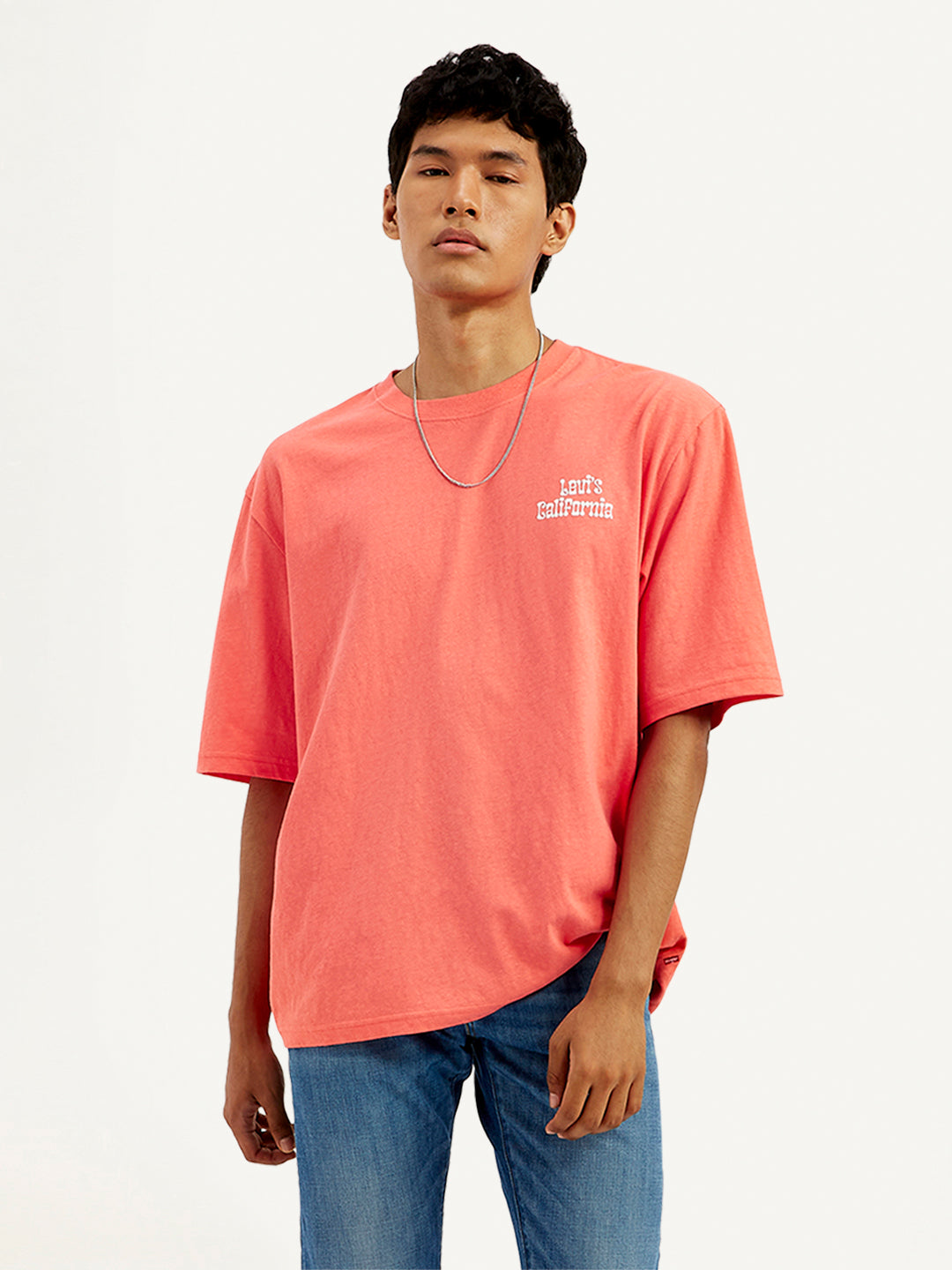 Men's Solid Loose Fit Graphic T-Shirt - Front View
