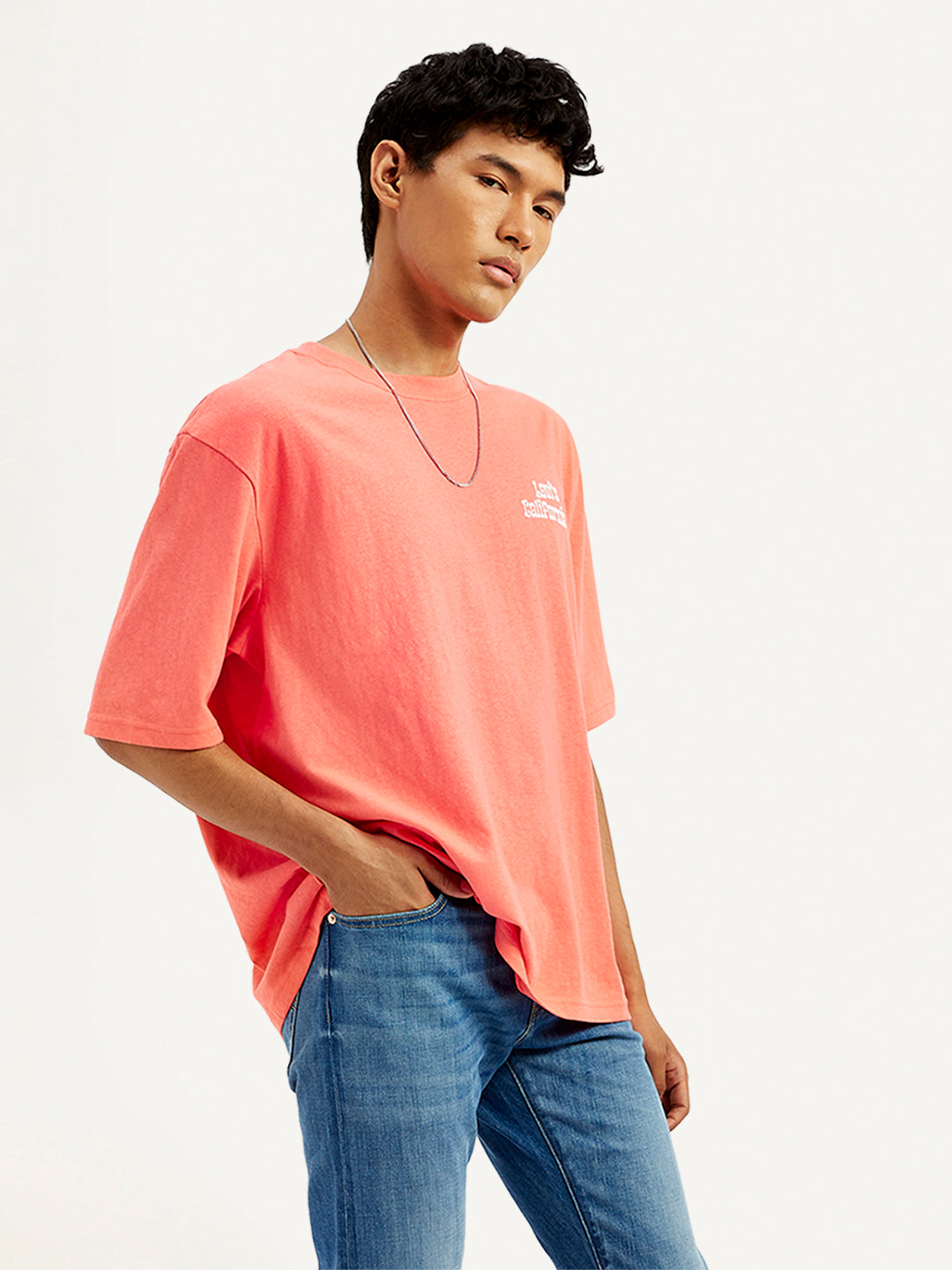 Men's Solid Loose Fit Graphic T-Shirt - Side View