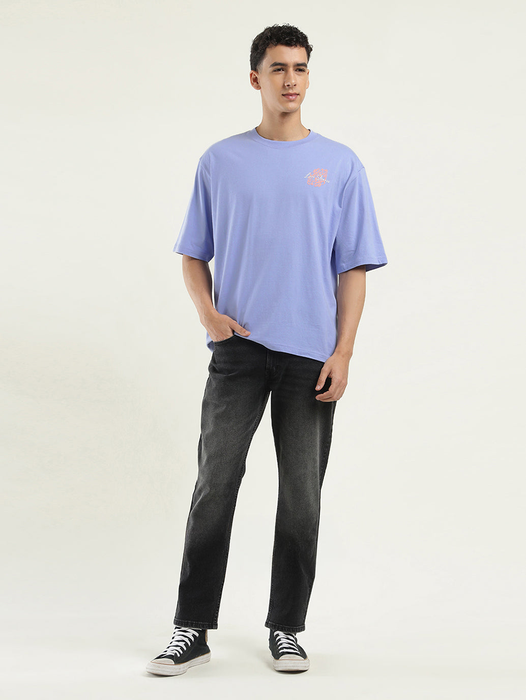 Men's Solid Loose Fit T-Shirt - ModelFront View