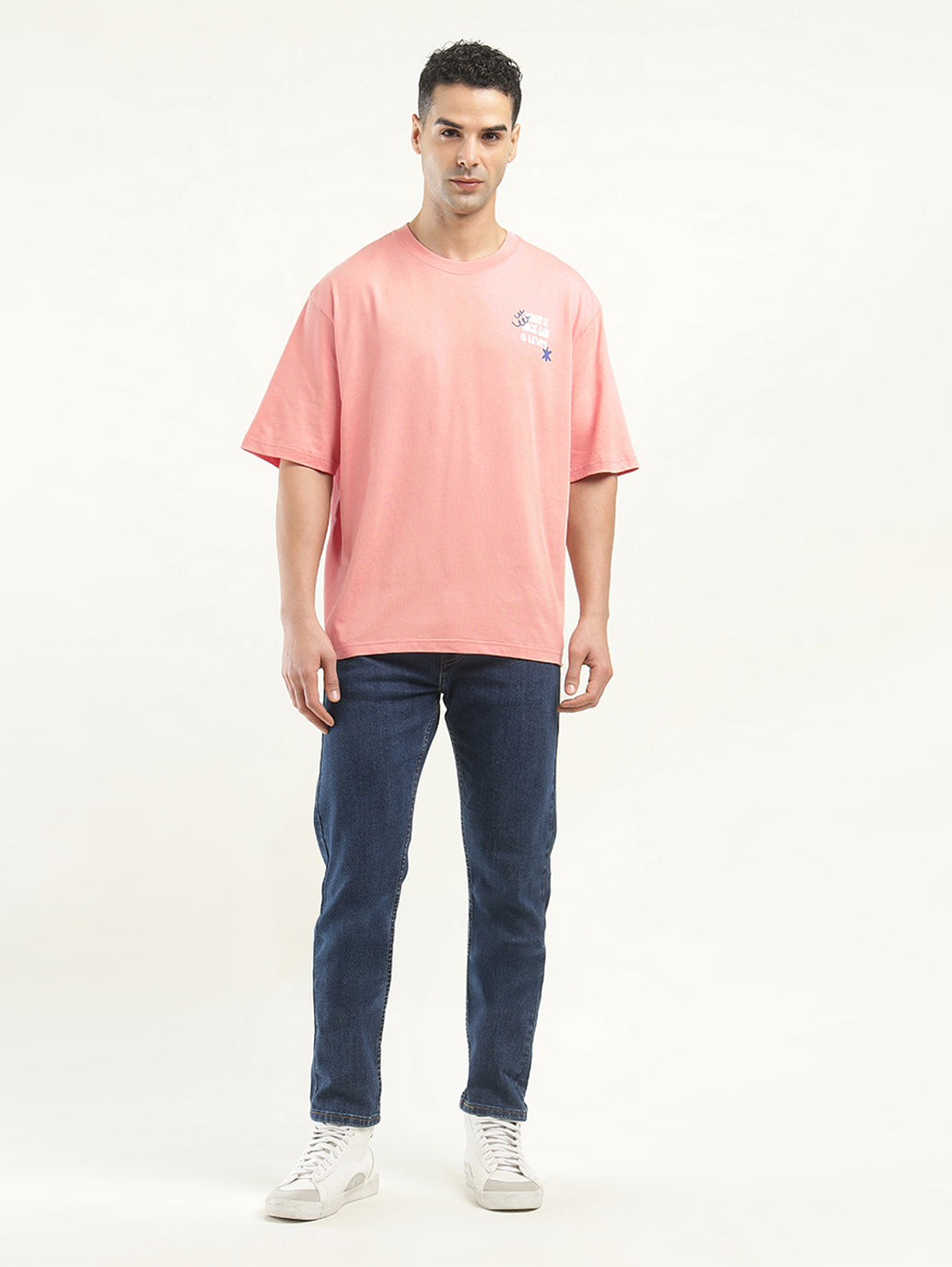 Men's Graphic Print Loose Fit T-shirt - ModelFront View