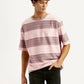Men's Striped Mauve Loose Fit T-shirt - Styleshot View