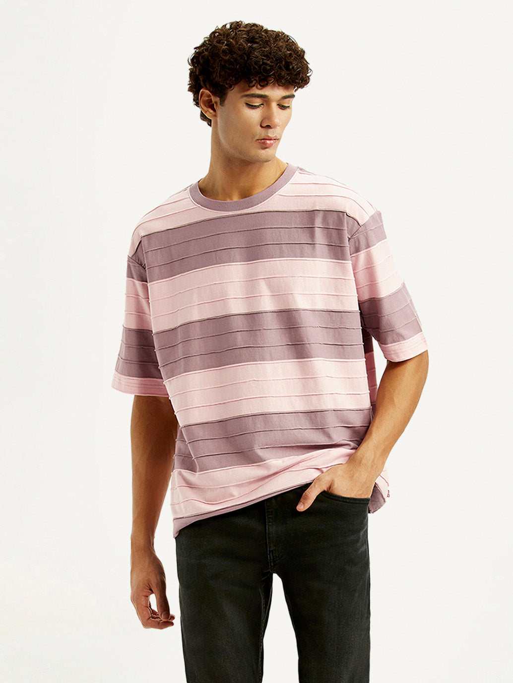 Men's Striped Mauve Loose Fit T-shirt