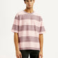 Men's Striped Mauve Loose Fit T-shirt - Front View