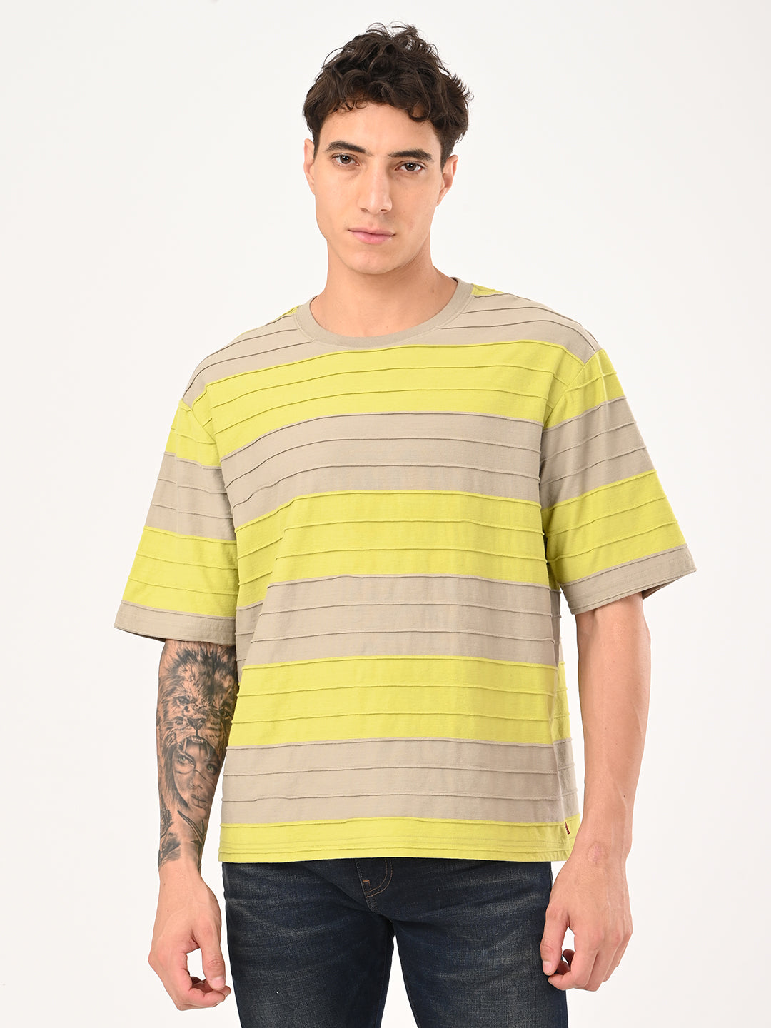 Men's Striped Loose Fit Textured T-Shirt
