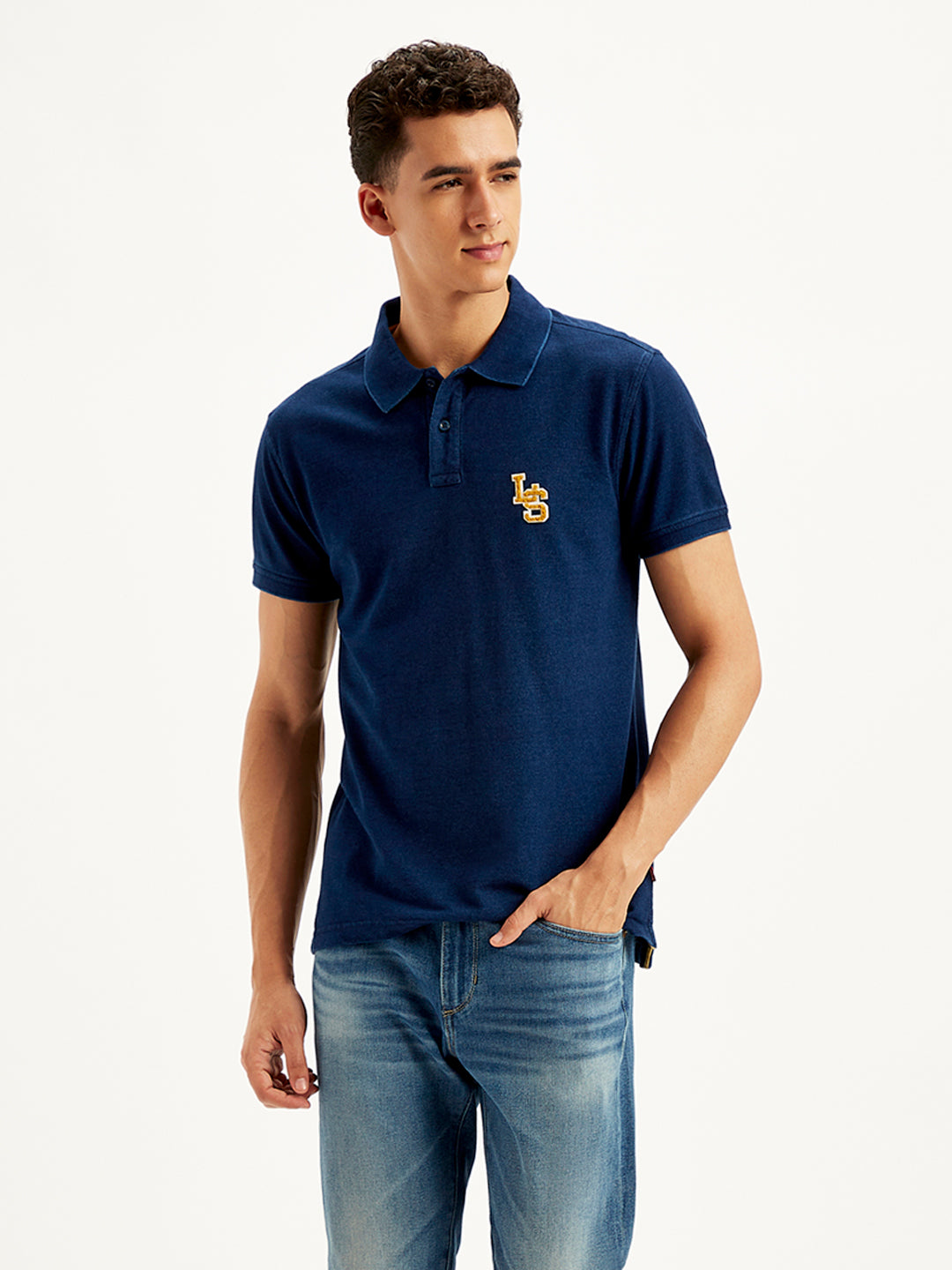 Men's Solid Slim Fit Polo T-Shirt - Front View