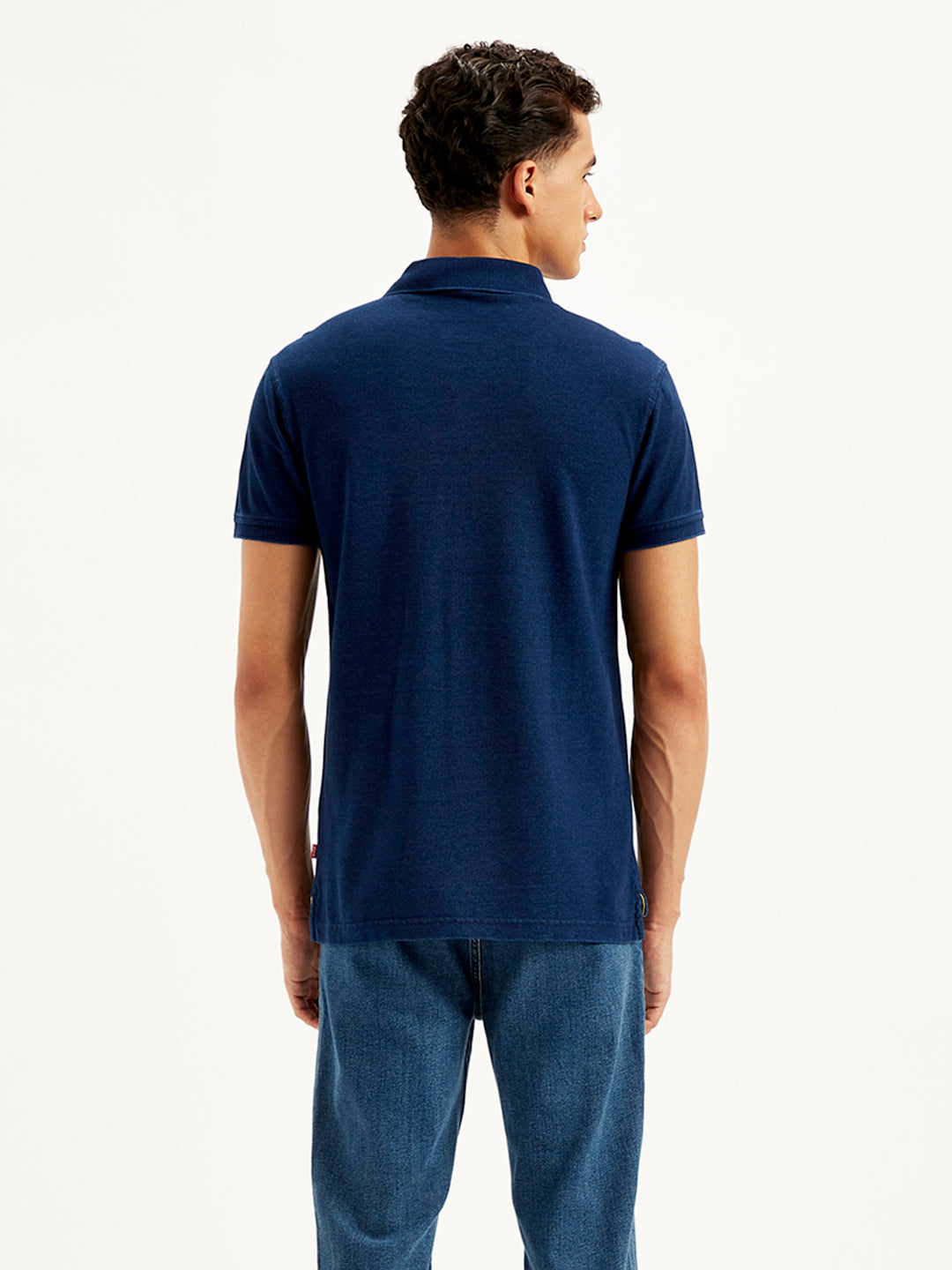 Men's Solid Slim Fit Polo T-Shirt - Back View