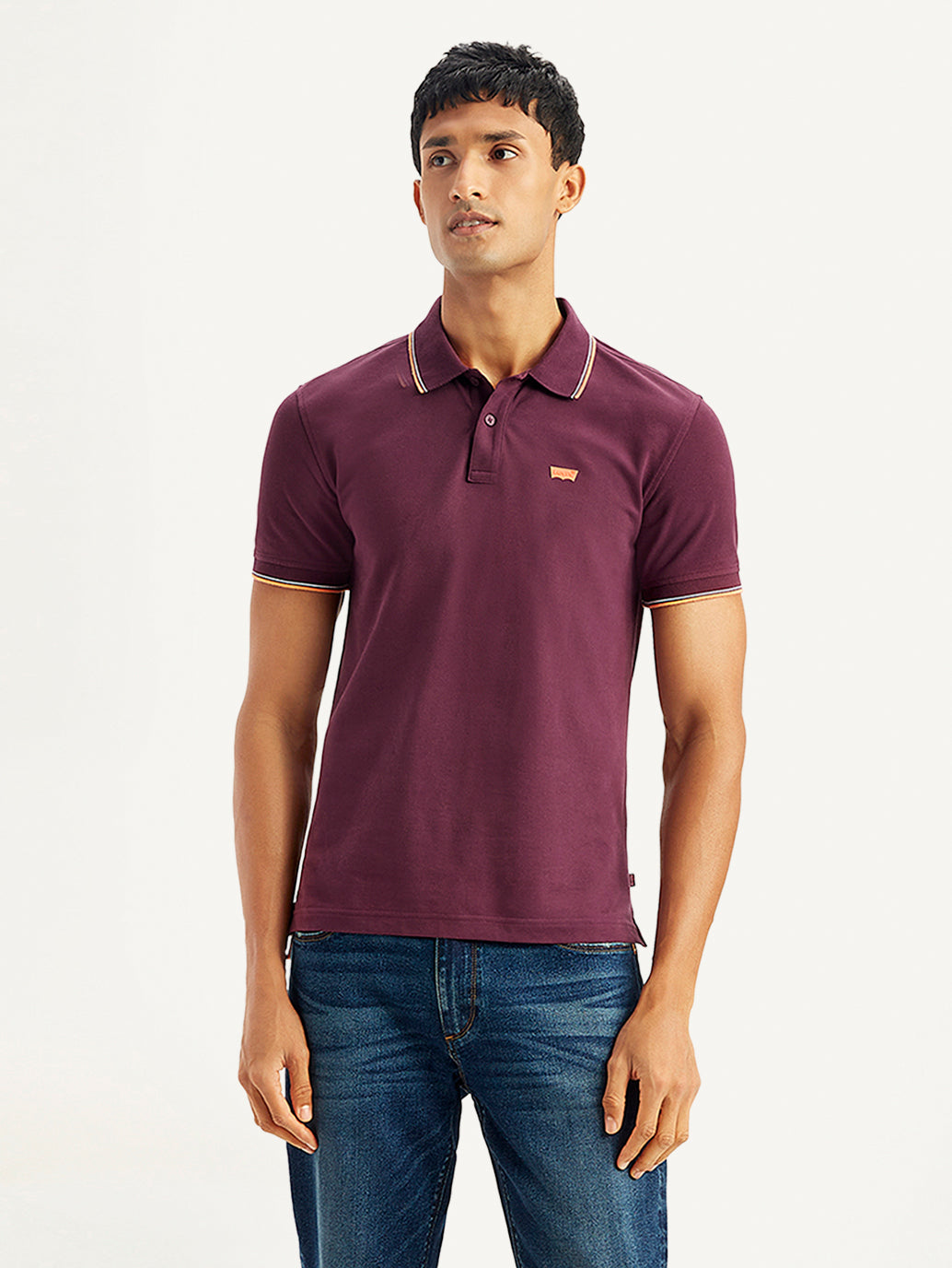 Men's Solid Slim Fit Polo T-shirt - Front View