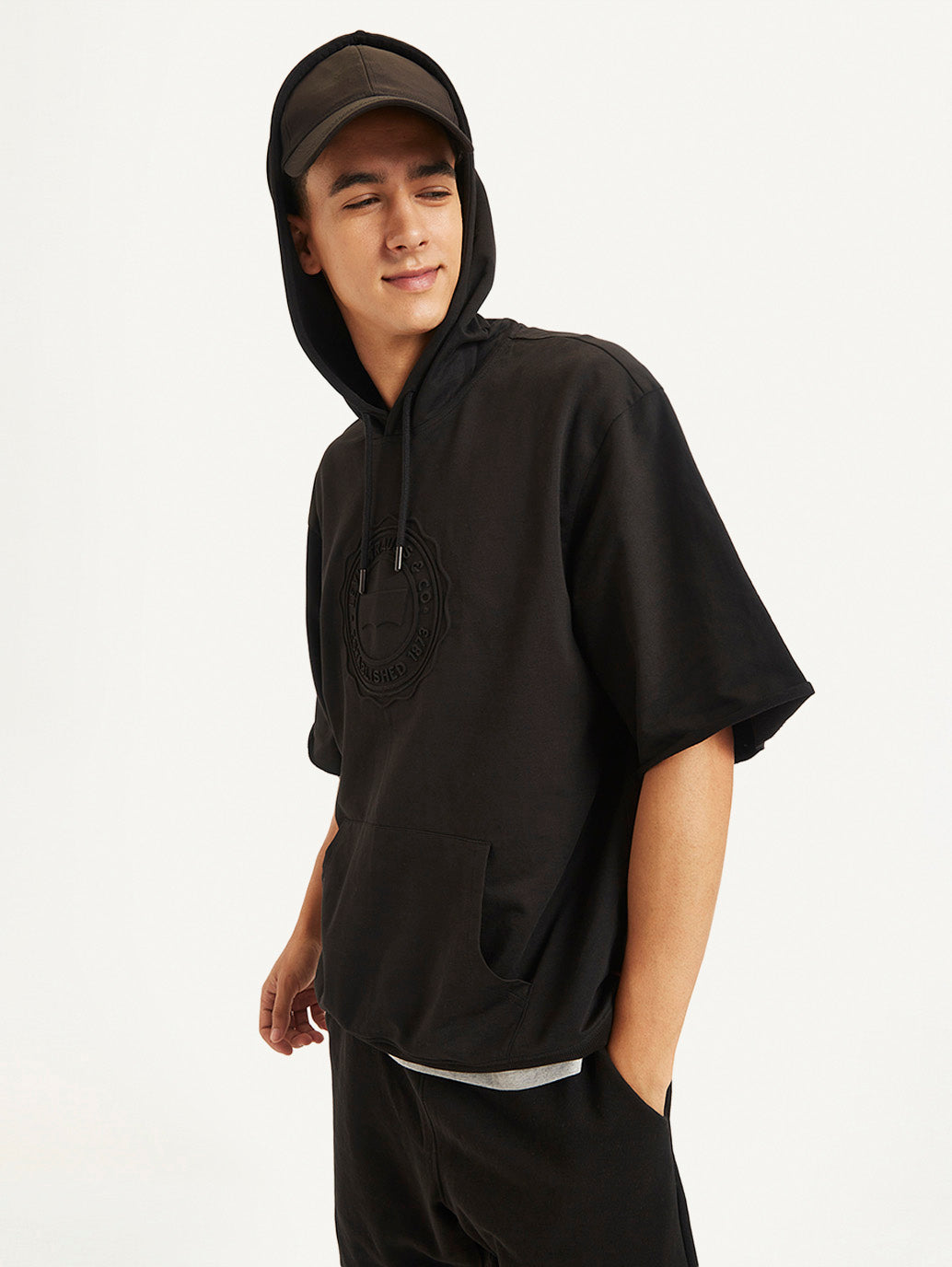 Men's Brand Logo Black Hooded Sweatshirt - 8f150eda-a3ec-42dd-a3a1-a6898775239a View