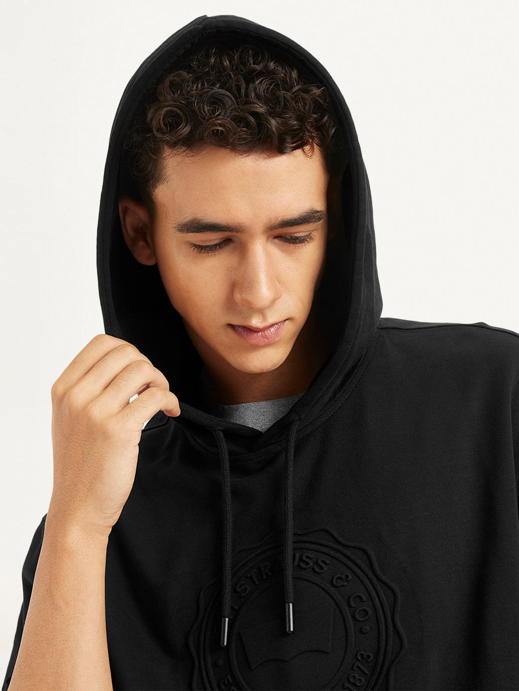 Men's Brand Logo Black Hooded Sweatshirt - 7e3d4e31-4e32-4fbe-b163-a73fe94e62d4 View