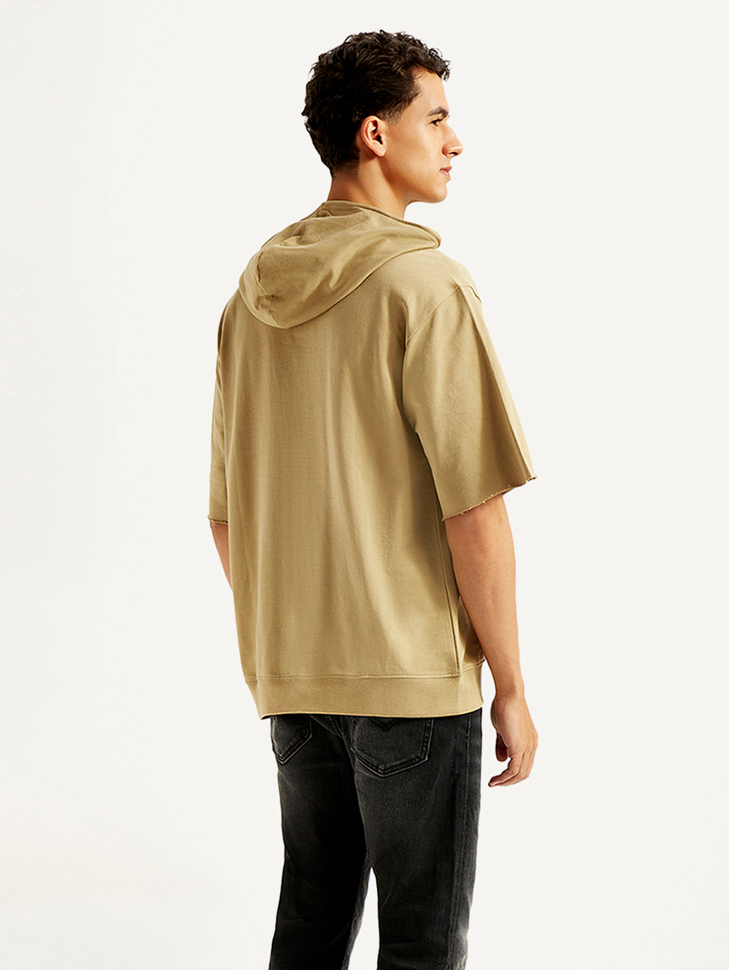 Men's Embossed Tan Hooded Sweatshirt - Back View