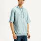 Men's Typographic Print Blue Hooded Sweatshirt - Side View