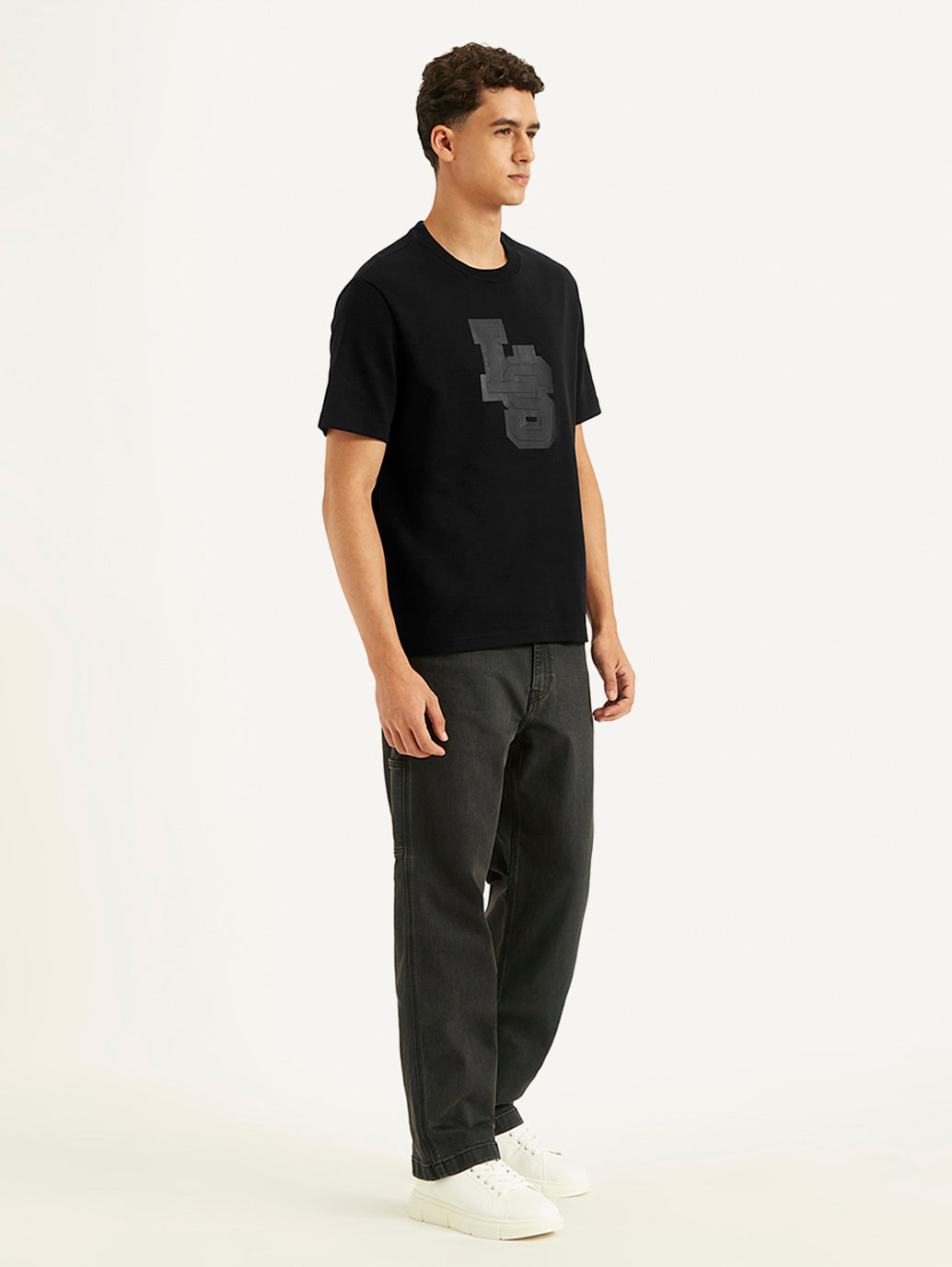 Men's Typographic Print Crew Neck T-shirt - Side View
