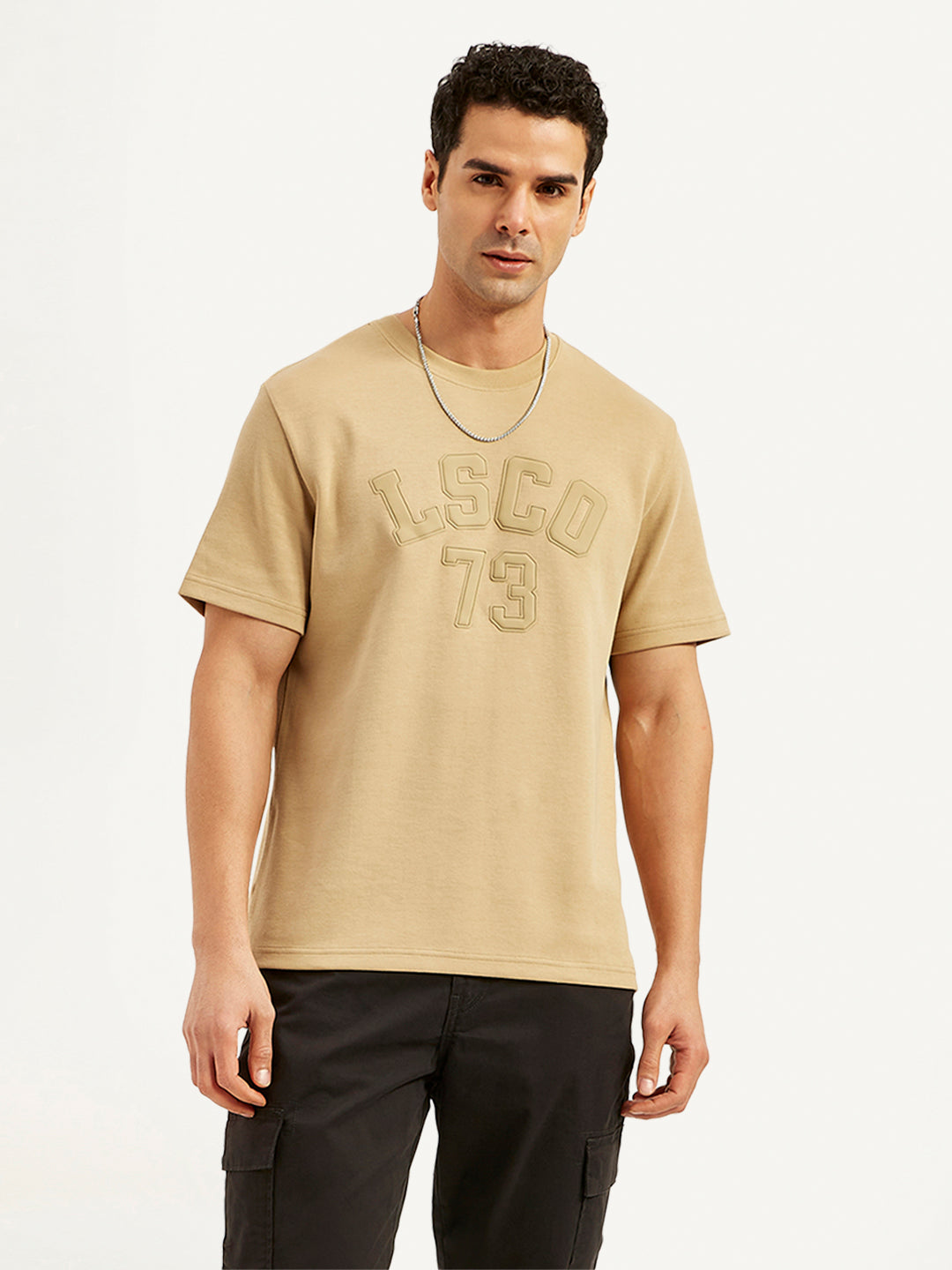 Men's Typographic Print Crew Neck T-Shirt - Front View