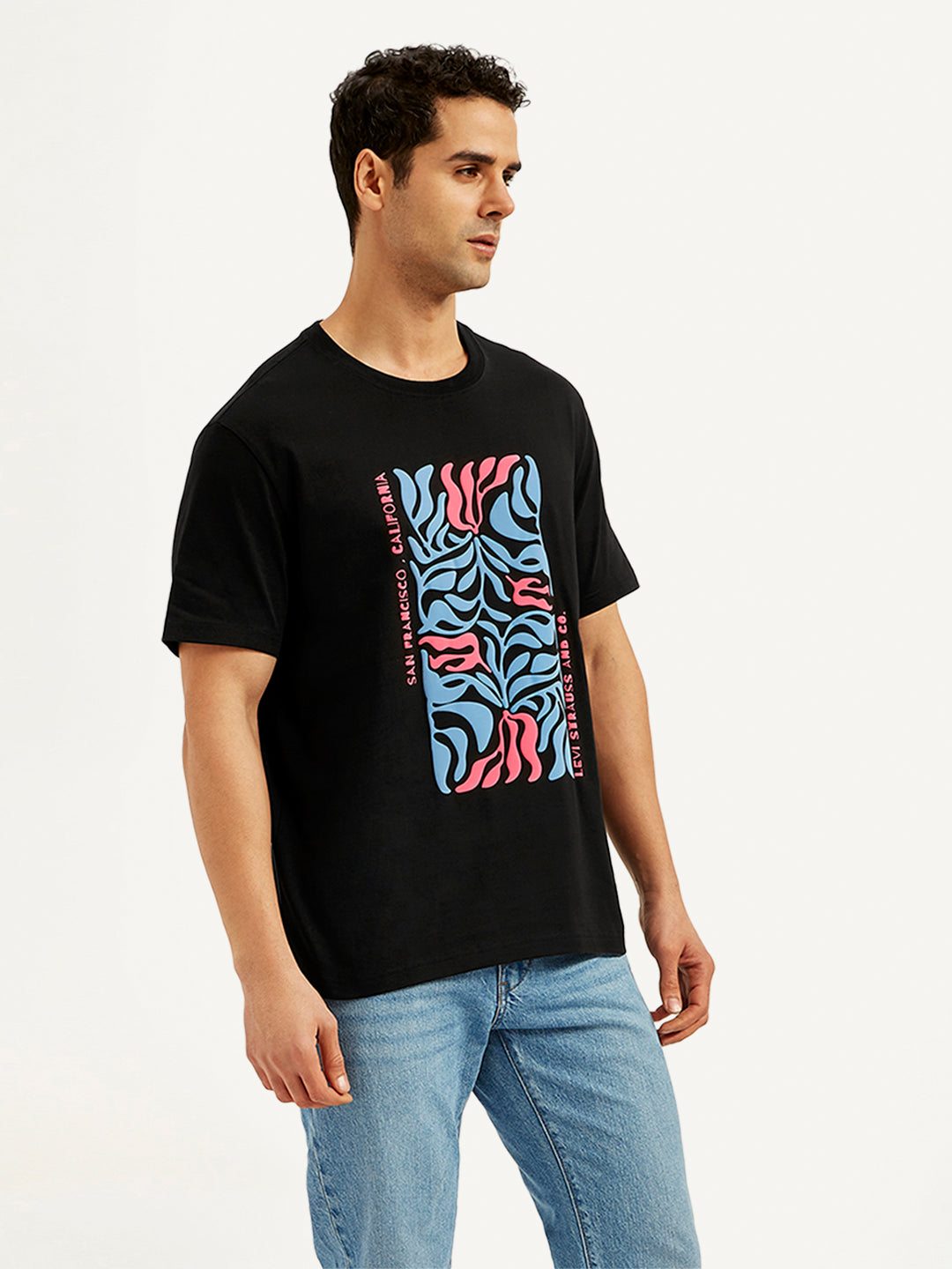 Men's Graphic Print Crew Neck T-Shirt - Side View