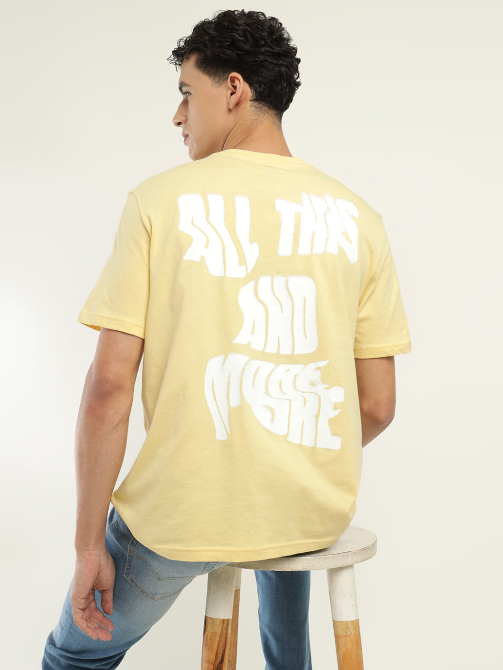 Men's Typographic Print Crew Neck T-Shirt - Back View