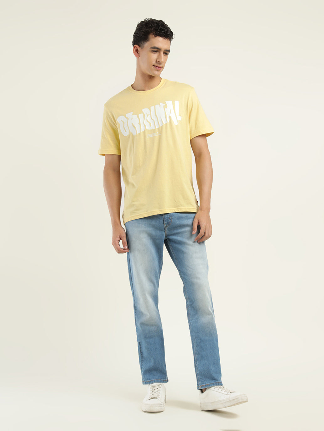Men's Typographic Print Crew Neck T-Shirt - ModelFront View