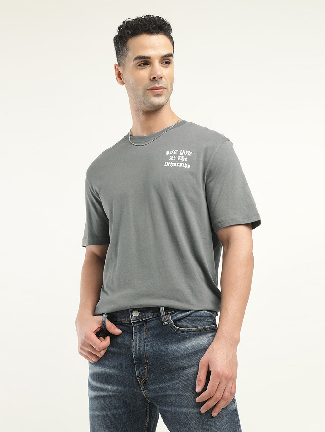 Men's Typographic Print Crew Neck T-Shirt - Styleshot View