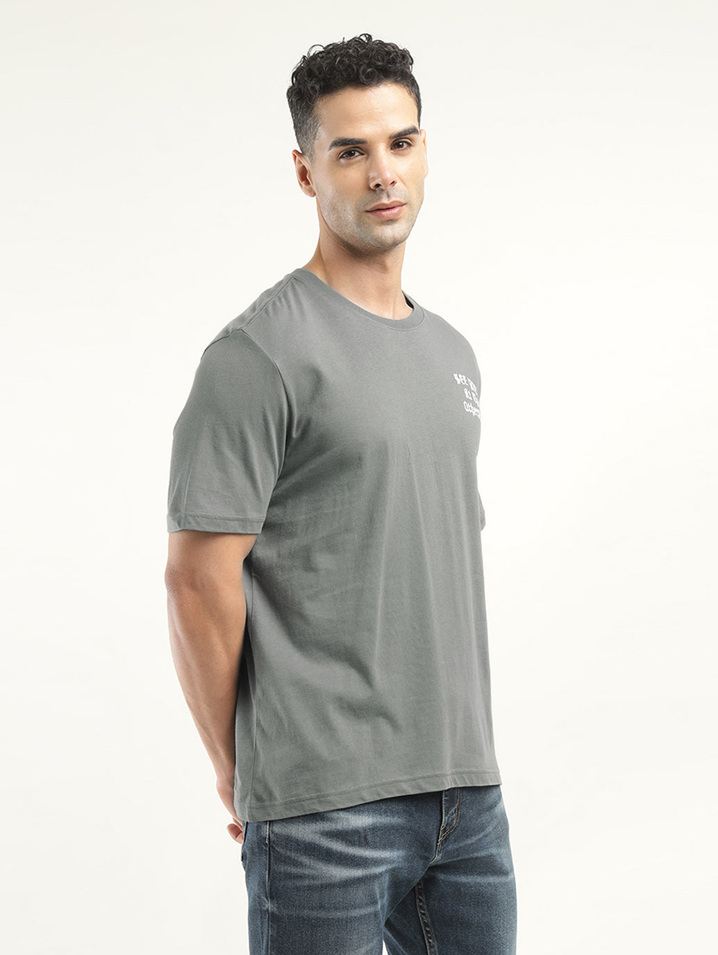 Men's Typographic Print Crew Neck T-Shirt - side View
