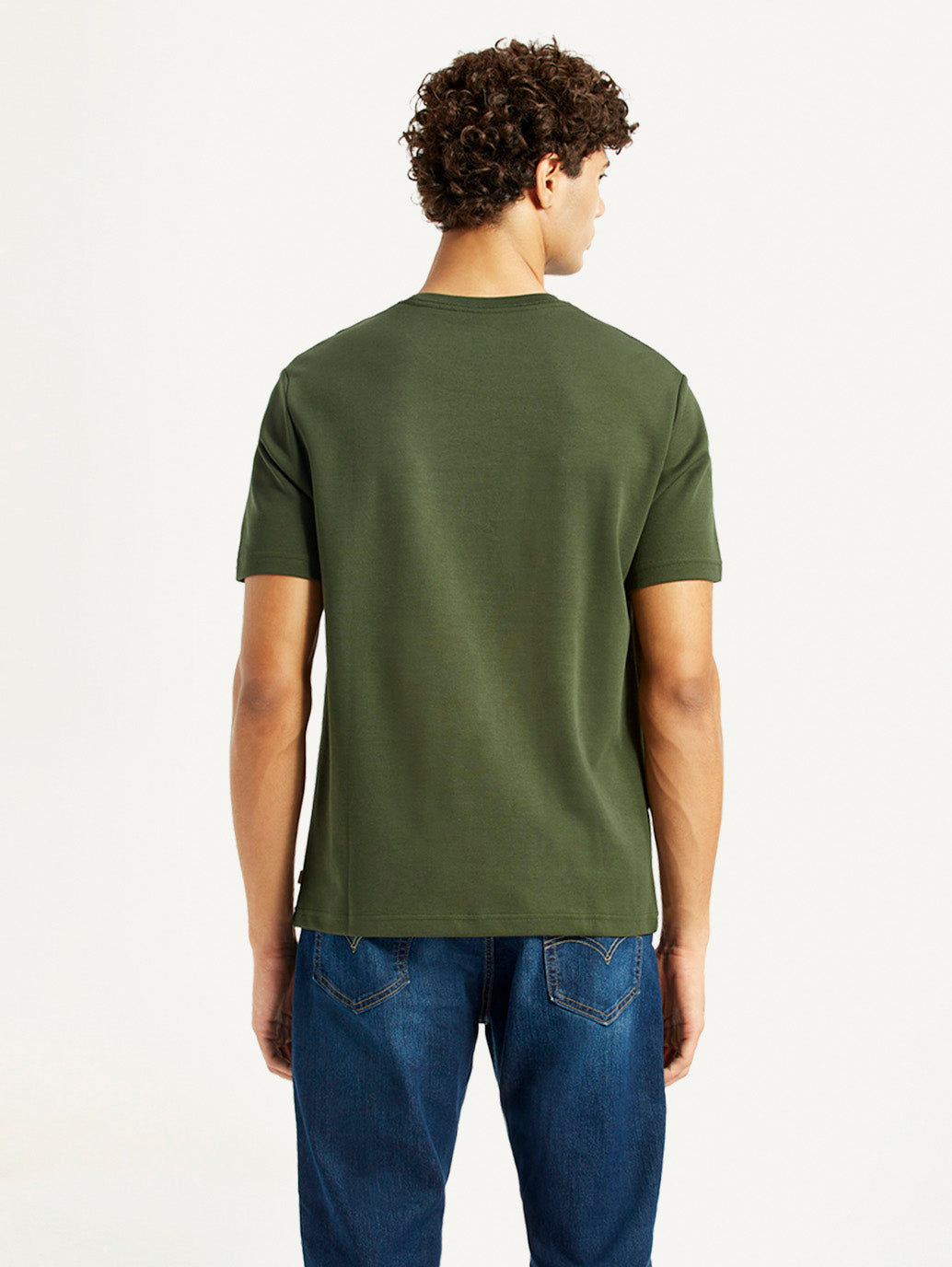 Men's Typography Olive Crew Neck T-shirt - Back View