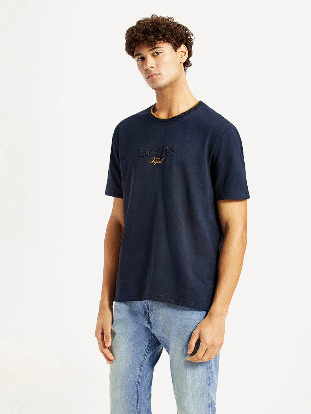 Men's Brand Logo Navy Crew Neck T-shirt