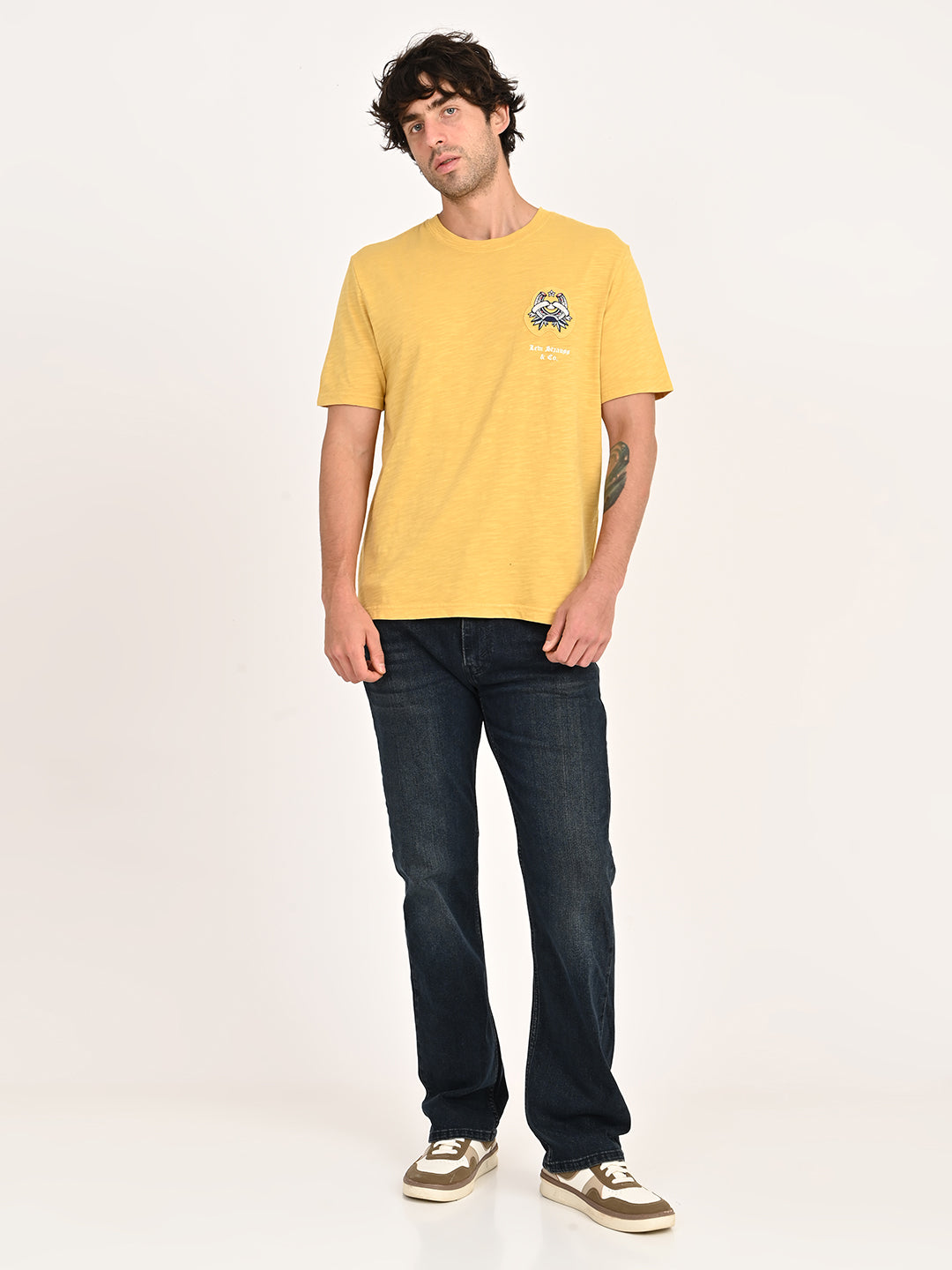 Men's Graphic Print Yellow Crew Neck T-shirt