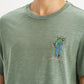 Men's Overdyed Olive Green Crew Neck T-shirt - Detail View