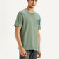 Men's Overdyed Olive Green Crew Neck T-shirt - Side View