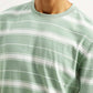 Men's Striped Light Green Crew Neck T-shirt - Detail View